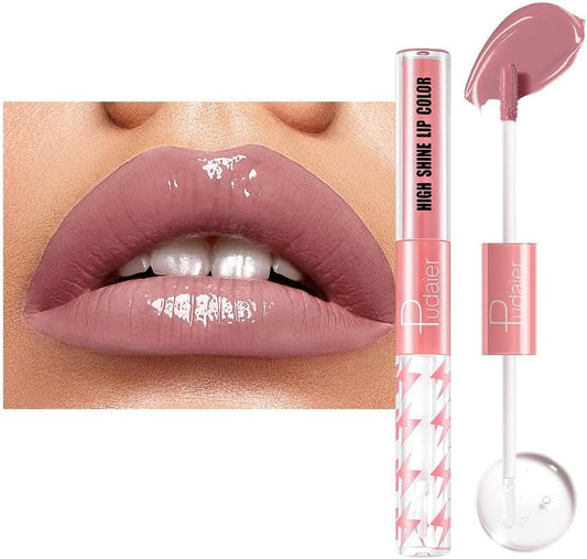 SKY-TOUCH High Shine Lip Gloss with Clear Fixed Color Lip Oil, Up to 12 Hours Long Lasting Dual Ended Liquid Lipstick, Lightweight and Non Sticky, 3ml (05)