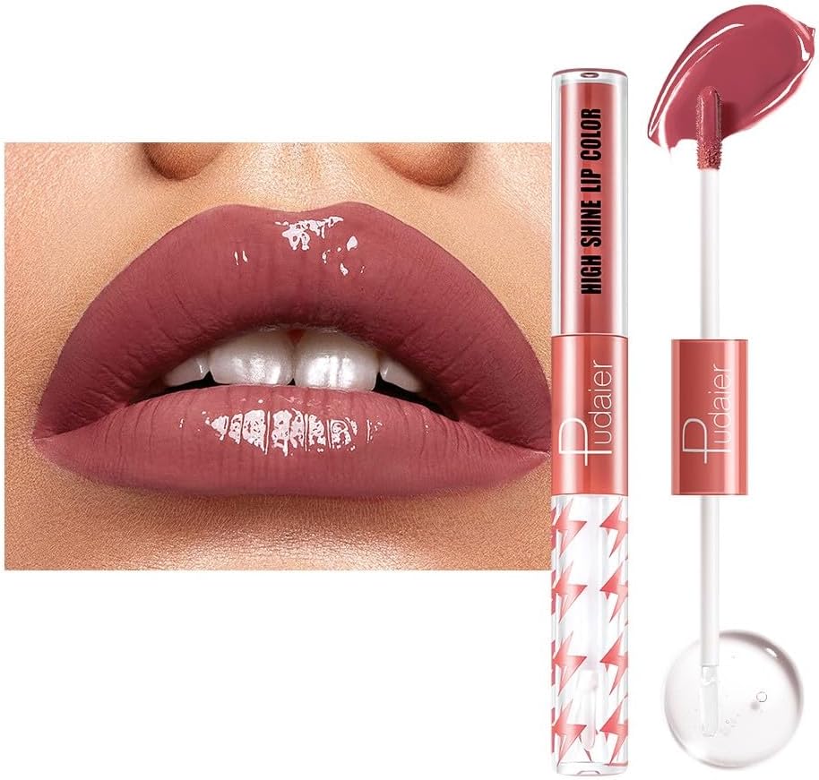 SKY-TOUCH High Shine Lip Gloss with Clear Fixed Color Lip Oil, Up to 12 Hours Long Lasting Dual Ended Liquid Lipstick, Lightweight and Non Sticky, 3ml (09)