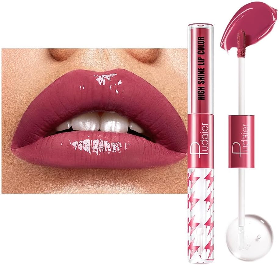 SKY-TOUCH High Shine Lip Gloss with Clear Fixed Color Lip Oil, Up to 12 Hours Long Lasting Dual Ended Liquid Lipstick, Lightweight and Non Sticky, 3ml (06)