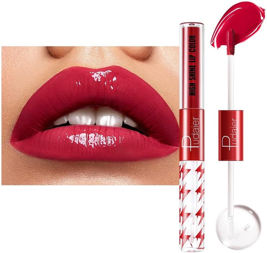 SKY-TOUCH High Shine Lip Gloss with Clear Fixed Color Lip Oil, Up to 12 Hours Long Lasting Dual Ended Liquid Lipstick, Lightweight and Non Sticky, 3ml (12)