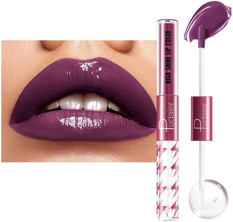 SKY-TOUCH High Shine Lip Gloss with Clear Fixed Color Lip Oil, Up to 12 Hours Long Lasting Dual Ended Liquid Lipstick, Lightweight and Non Sticky, 3ml (15)