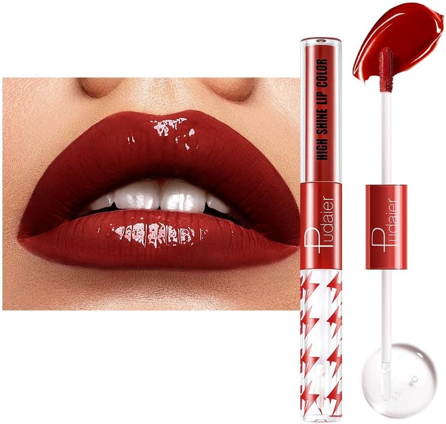 SKY-TOUCH High Shine Lip Gloss with Clear Fixed Color Lip Oil, Up to 12 Hours Long Lasting Dual Ended Liquid Lipstick, Lightweight and Non Sticky, 3ml (13)