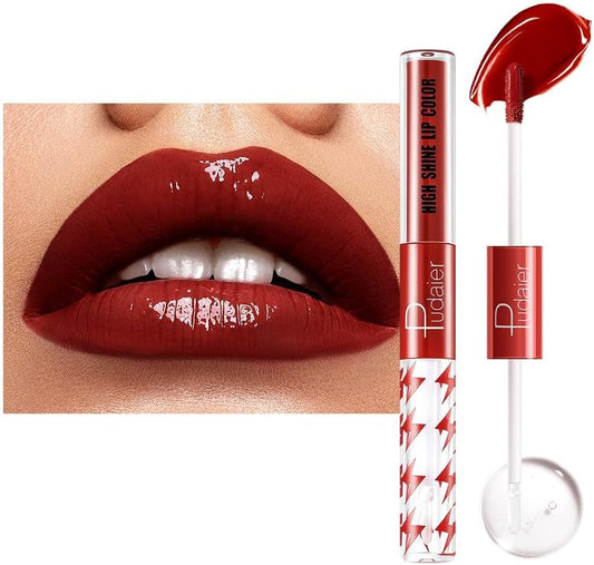 SKY-TOUCH High Shine Lip Gloss with Clear Fixed Color Lip Oil, Up to 12 Hours Long Lasting Dual Ended Liquid Lipstick, Lightweight and Non Sticky, 3ml (13)