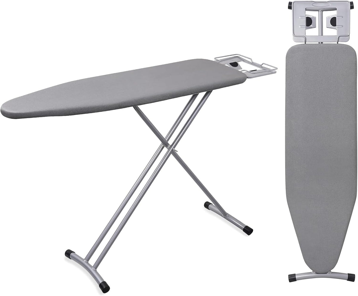 SKY-TOUCH Compact Foldable Ironing Board 110 x 33 cm, Lightweight Metal Frame with Extra-Large Iron Rest, Adjustable Height, Non-Slip Feet for Home, Dorm Laundry Use, Grey