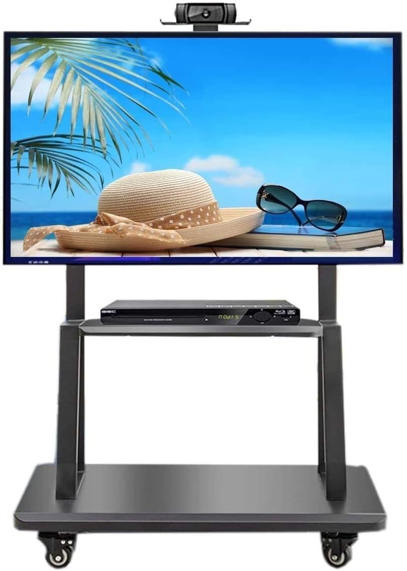 SKY-TOUCH Mobile TV Stand Cart,Rolling TV Stand,32”-70“ Floor TV Mount Stand,Height Adjustable with Lockable Casters,2 Tier AV Shelves for Large Flat Panel LED Screen,Max VESA 600 * 400mm