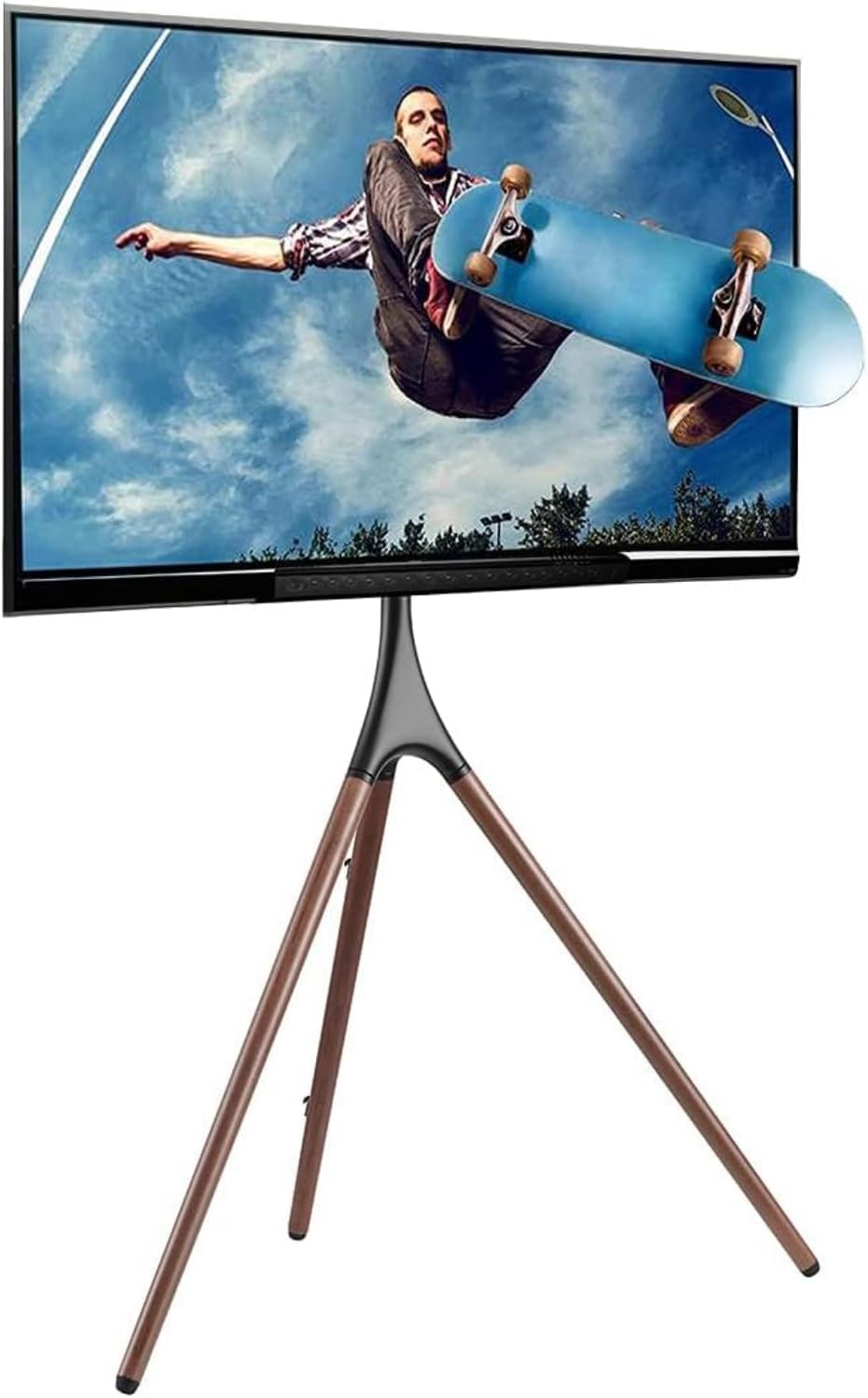 SKY-TOUCH 45"-65" Tripod TV Stand, Modern Easel TV Stand, Height Adjustable Swivel TV Floor Stand, Dark Walnut Legs for LED LCD Screens, Max VESA 600x400mm, 77lbs Capacity,(Install Manual Included)