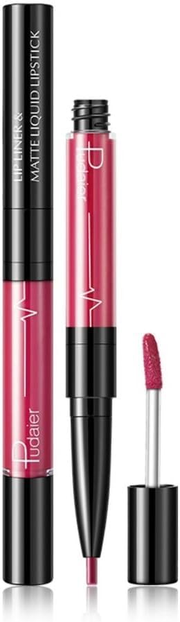 SKY-TOUCH Double-Headed Lip Liner Long Lasting Waterproof Lip Gloss Liquid Matte LipGlaze Non-Stick Cup(#04)