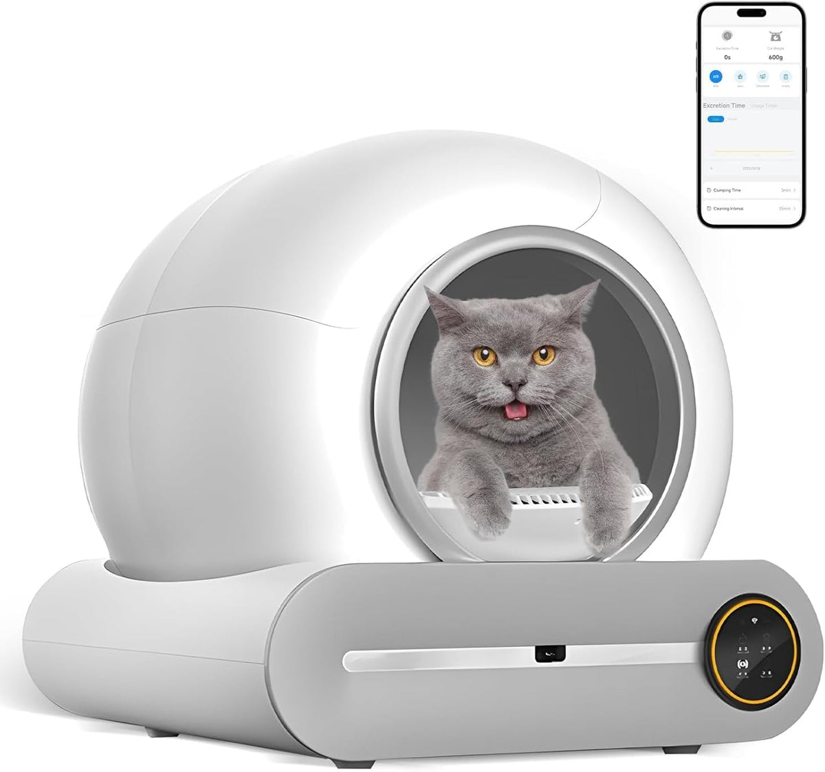 SKY-TOUCH Smart Self Cleaning Cat Litter Box,65L+ 9L Extra Large Capacity Upgraded Automatic Self Litter Box, APP Control/Odor Removal/Safety Protection/Low Noise for Cats 1-8kg,1 Roll Trash Bag
