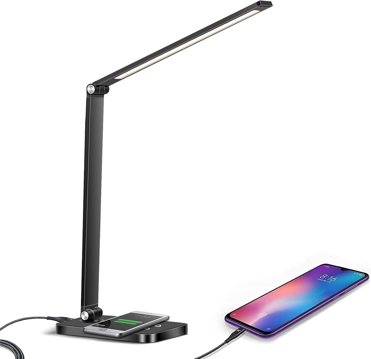 SKY-TOUCH Desk Lamp, Eye-Caring LED Table Lamp Dimmable Bedside Lamp with 2 USB Charging Ports and 10 Brightness Levels x 5 Colour Modes Touch Control for Office, Bedside, Reading- Auto Timer