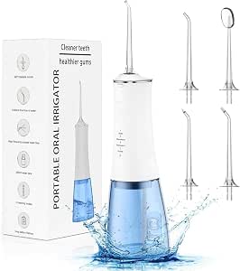 SKY-TOUCH Water Flosser,Cordless Water Dental Flosser,4 modes & 6 Jet Tips 280ml USB Recharging Portable Oral Irrigator for Teeth,For Home And Travel - Detachable Reservoir,White