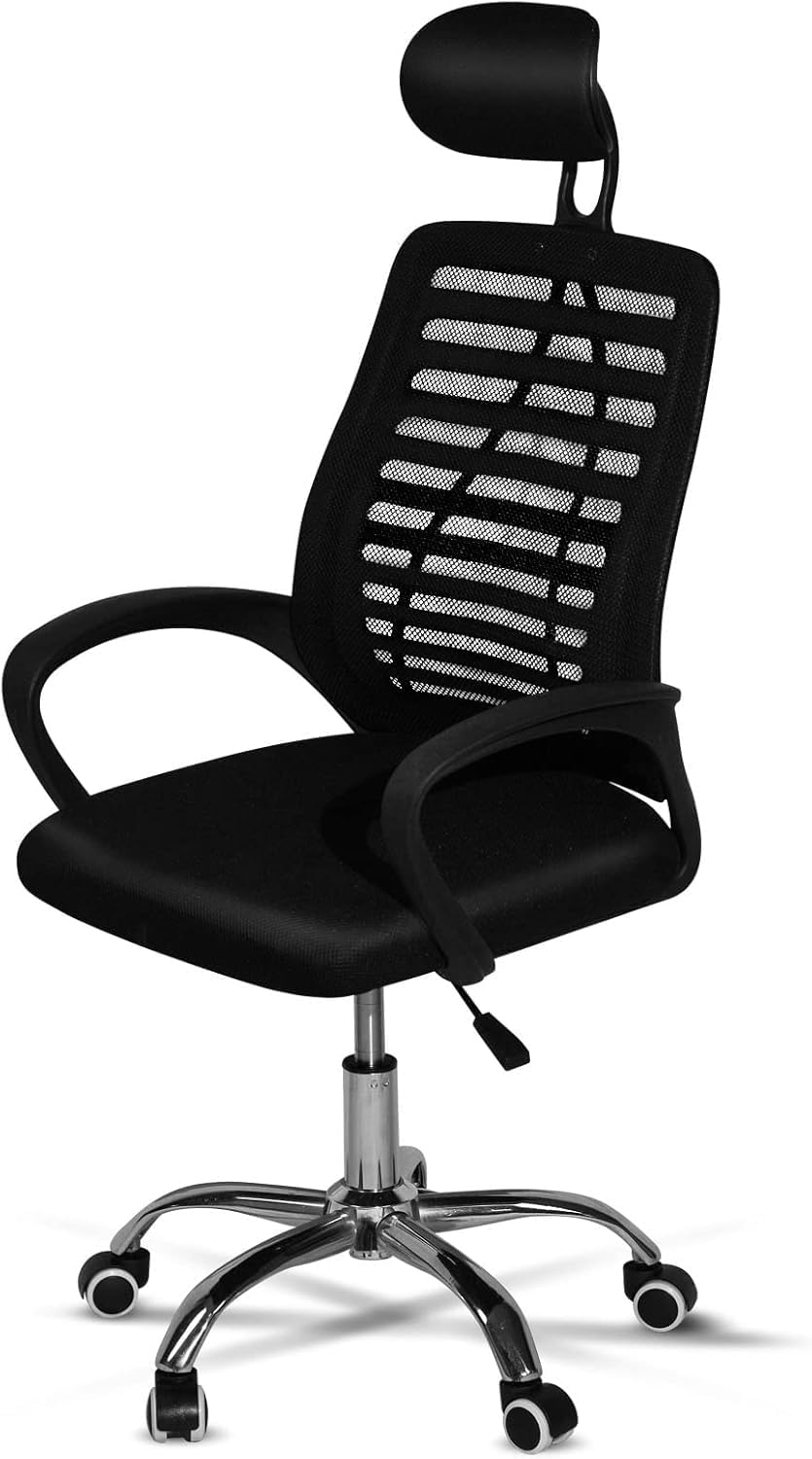 SKY-TOUCH Office Chair,Comfort Ergonomic Height Adjustable Desk Chair with Lumbar Support Backrest&Headrest and Armrests，Black 125×60×55cm