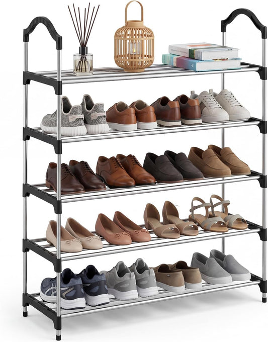 SKY-TOUCH Shoe Rack,Shoes Cabinet Organizer, 5-Tier Shoe Storage with 5 Mesh Shelves,Freestanding Shoe Shelves,for Entryway and Closet,Black,58 * 26 * 95cm