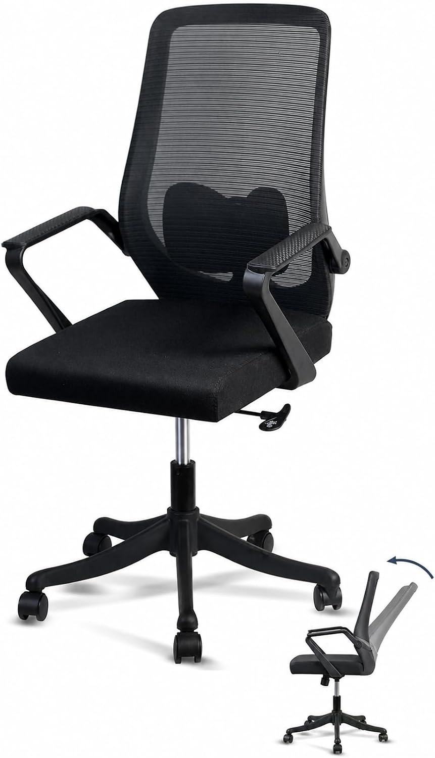 SKY-TOUCH Ergonomic Office Chair | Desk Chair | Computer Chair | Lumbar Support | Height Adjustable | Large Space Padded Seat Cushion｜with Tilt Back｜Mesh Breathable Backrest｜60 * 57 * 112cm,Black