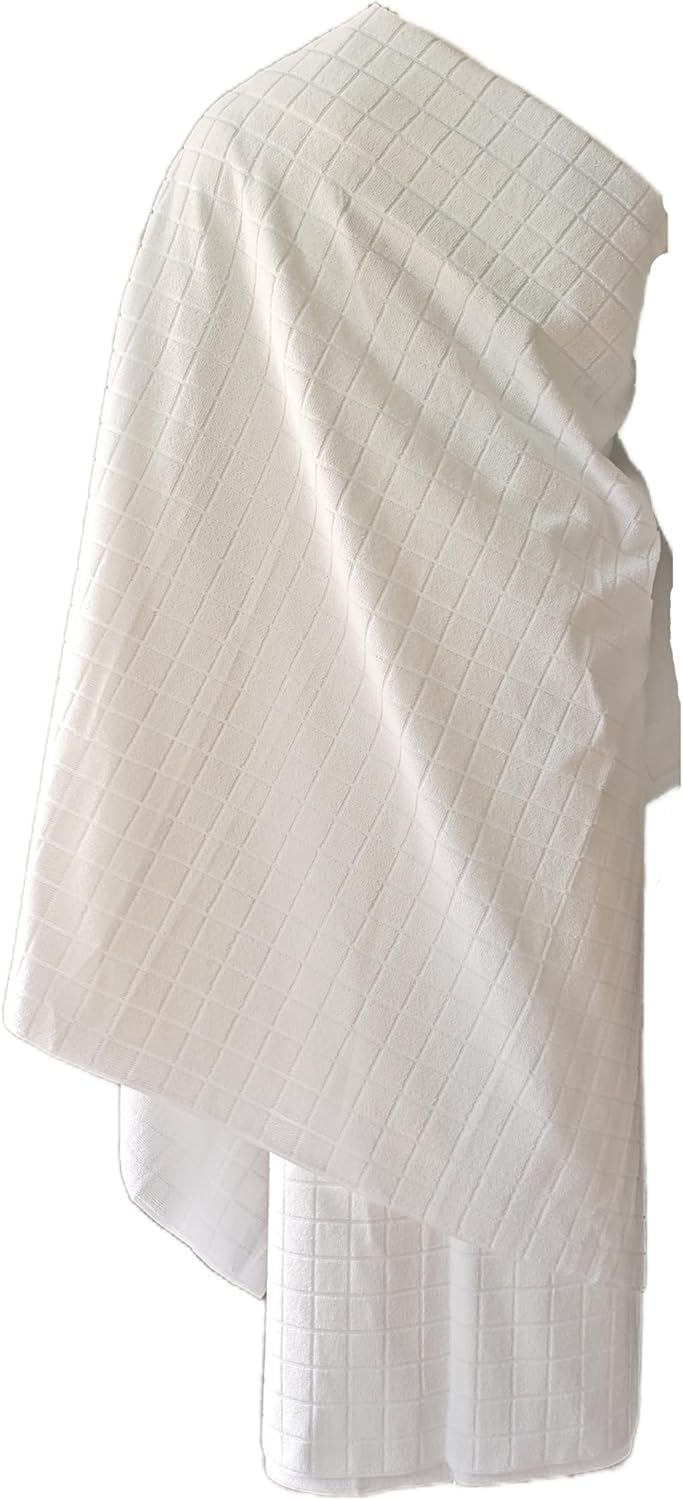 SKY-TOUCH Ihram Towel Set for Hajj & Umrah : 2-Piece Ihram Ahram Towels with Bag – 220 x 110 cm, 700g – Lightweight, Soft, Quick-Drying Fabric, Pilgrimage Ihram Clothing for Mecca Medina (Square)