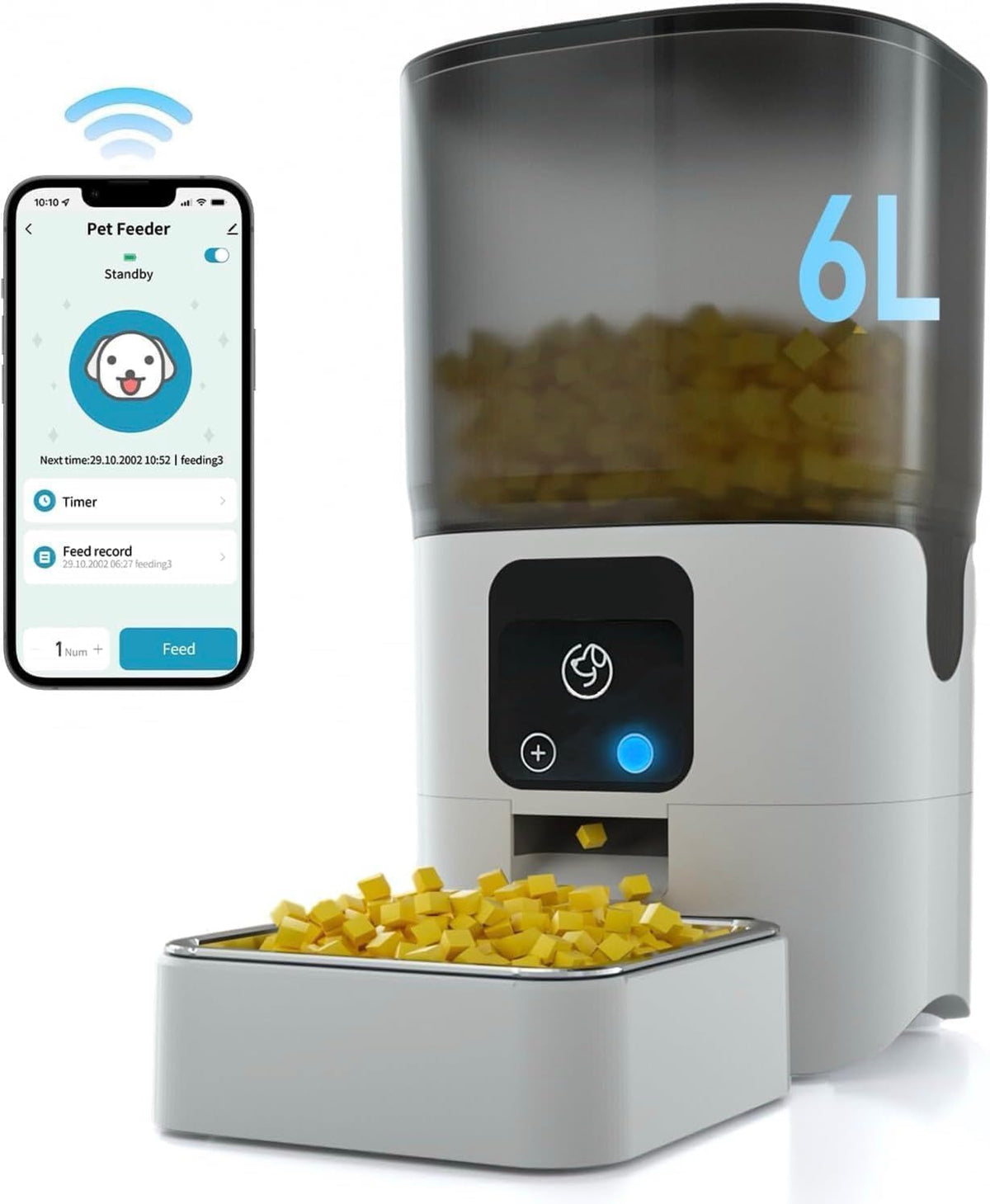 SKY-TOUCH Smart Automatic Pet Feeders with APP WiFi Pet Food Dispenser for Cat & Small Dog, Remote Feeding, Detachable for Easy Clean, Automatic Cat Food Dispenser, 1-30 Meals Per Day (6L/25Cup)