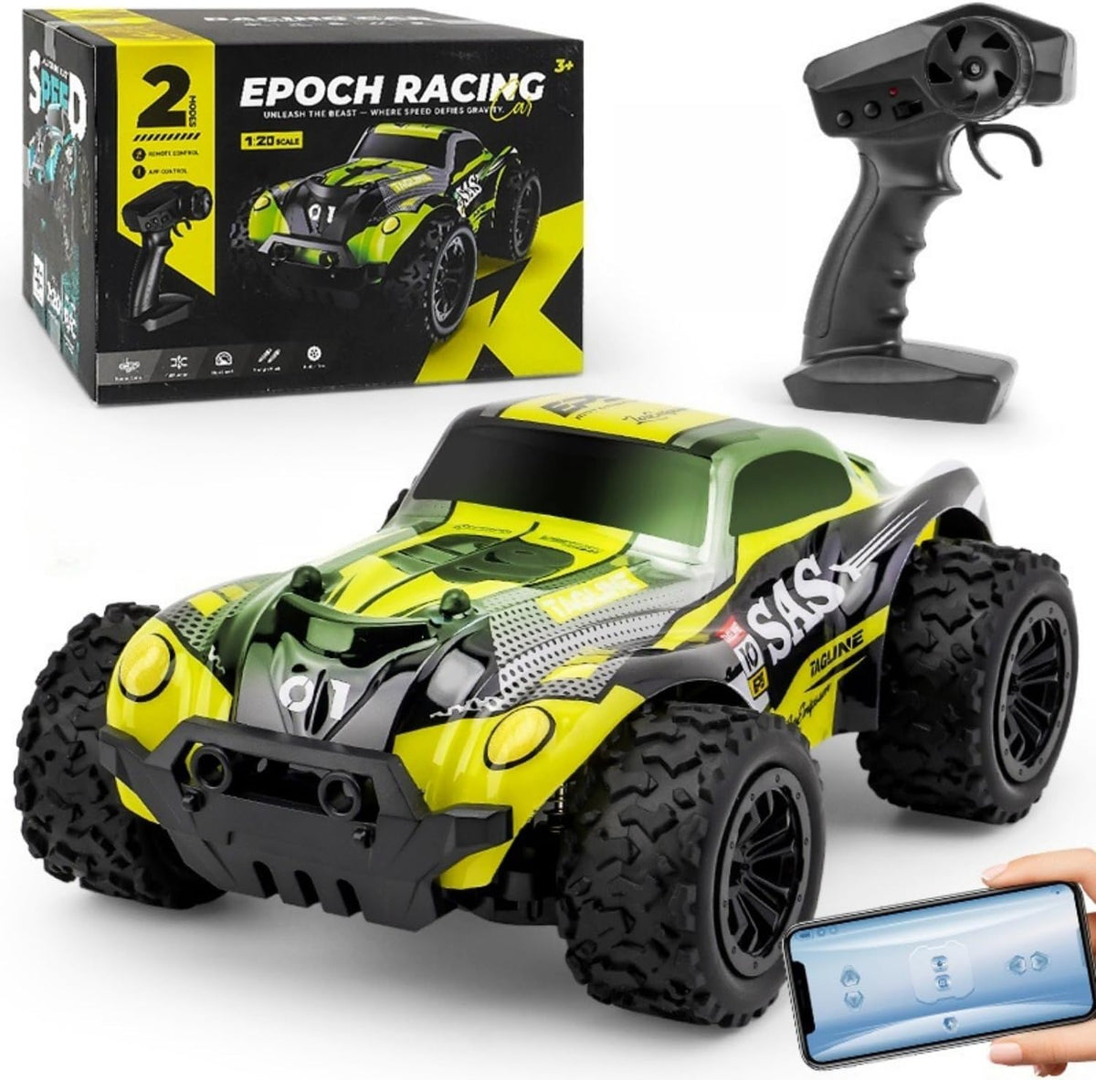SKY-TOUCH Remote Control Toys Car for Kids, 1:20 Scale High Speed Remote Control All Terrain Off-Road Car, 2.4GHz +APP Dual Control, Waterproof Radio Remote for Boys Ages 3+