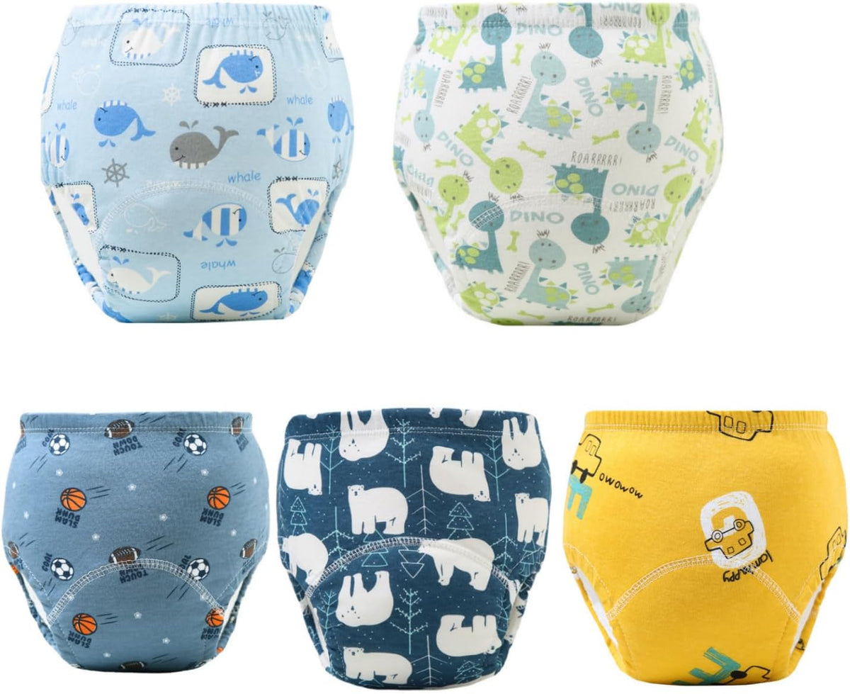 SKY-TOUCH 5PCS Baby Potty Training Pants Cotton, Soft Breathable Potty Training Underwear for 1-3 Years, Highly Absorbent Reusable Diapers for Baby Boys & Girls (L, Boy 13-20kg)