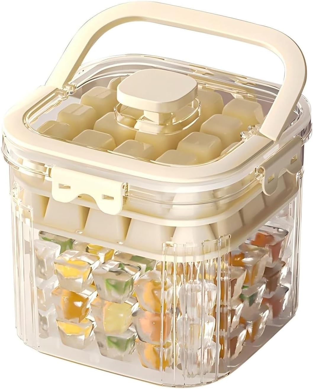 SKY-TOUCH 5L Portable Ice Bucket for Freezer with 56 Grids Mold Tray & Scoop, Large Capacity Clear Refrigerator Ice Cube Storage Bin for Outdoor Camping and BBQ Party (Green)