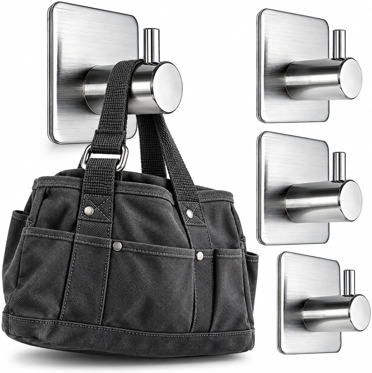 SKY-TOUCH Adhesive Towel Hooks 4pcs, Heavy Duty Wall Stainless Steel Hooks for Hanging Coat Clothes Towels Hat Bags for Home Entryway Bathroom Kitchen
