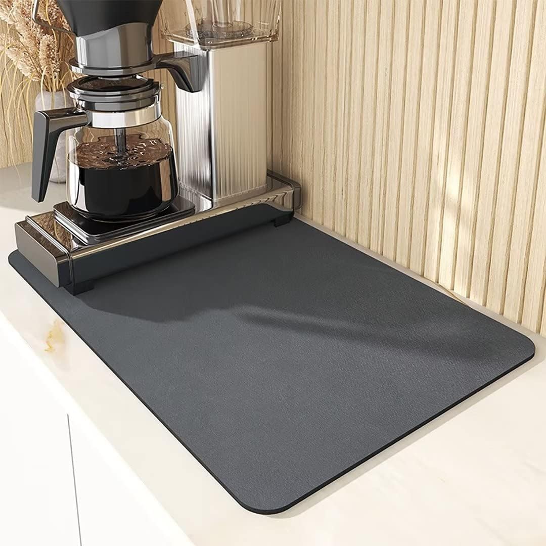 SKY-TOUCH Dish Drying Mat for Kitchen Counter, Dish Drying Pad with Non-Slip Rubber Backed, Hide Stain Anti Absorbent for Kitchen Counter (Dark Gray, 60x40cm)