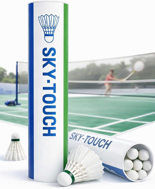 SKY-TOUCH Premium Feather Shuttlecocks, Durable White Badminton Shuttle Cock Set for Outdoor & Indoor Play for Training, Practice & Entertainment Sports, Pack of 10