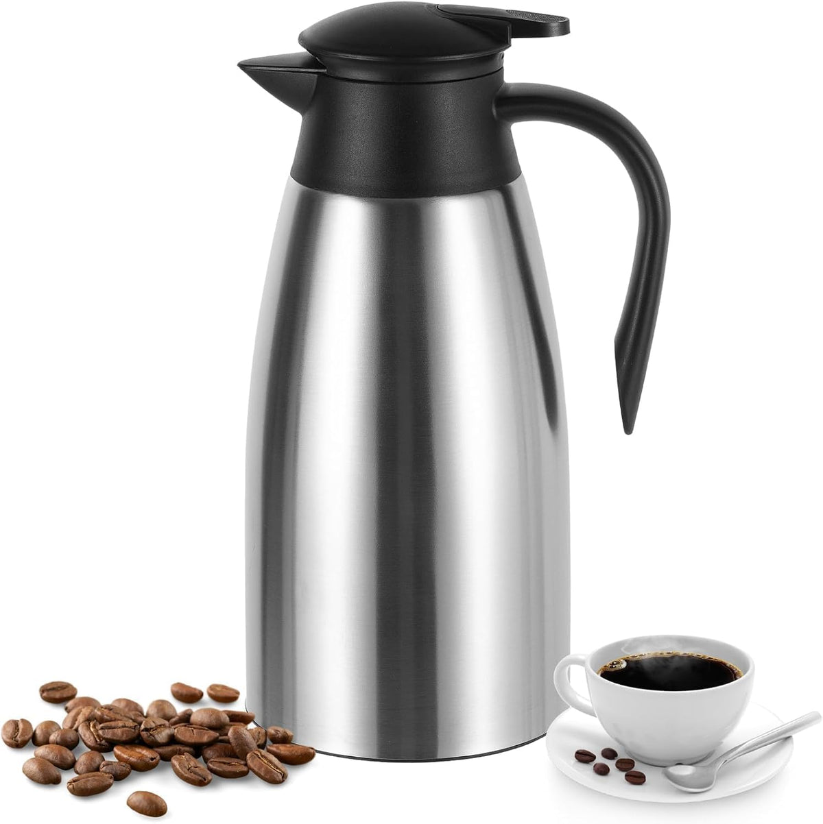 SKY-TOUCH 2L Hot Beverage Carafes, Large-capacity Teapot, Double-walled Stainless Steel Vacuum Insulated, Anti-scalding Outer Layer, Suitable for Brewing Tea, Coffee, And Hot Water, Silver