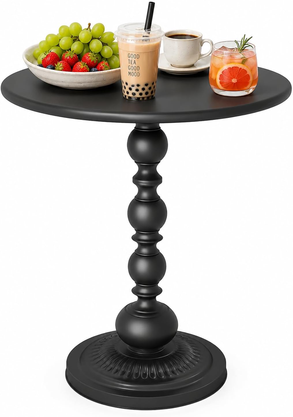SKY-TOUCH Round Metal Side Table/Coffee Table – Vintage Matte Black Round Side Table or Nightstand – Compact Decorative Accent Table, Suitable for Living Room Corners and Bedrooms
