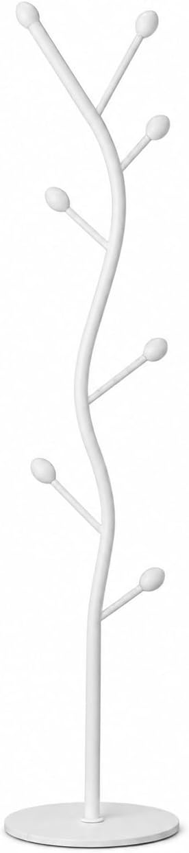 SKY-TOUCH Metal Coat Rack Stand, Freestanding Modern Coat Tree with Sturdy Marble-Look Base, Multi-Hook Hall Tree Organizer for Entryway, Hallway, Bedroom, Living Room, White, 27x27x170cm