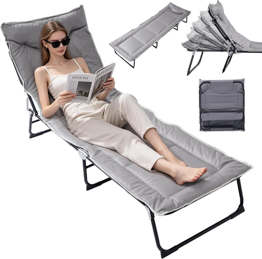 SKY-TOUCH Portable Folding Camping Cot, Adjustable Adults Reclining Lounge Chairs With Pillow, Sleeping Cots for Adults for Bedroom, Office, Camp, No Assembly Required