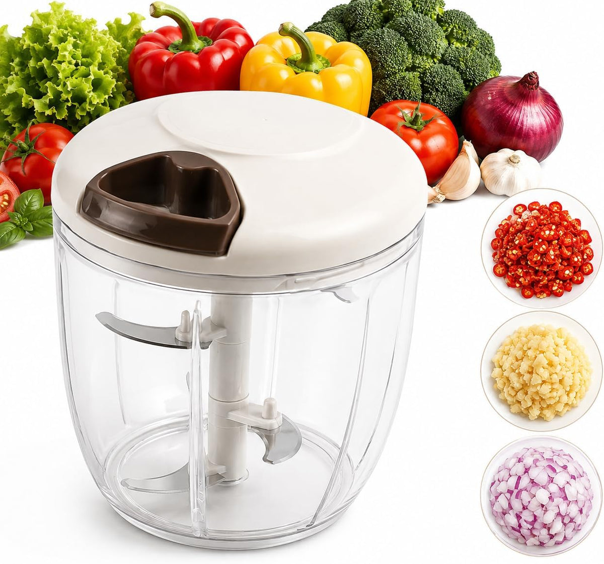 SKY-TOUCH Pull Chopper 900ml, BPA-Free Food Grade Manual Chopper with 5 Sharp 420 Stainless Steel Blades, Hand Pull Garlic Vegetable & Meat Mincer, Easy Clean Kitchen Tool