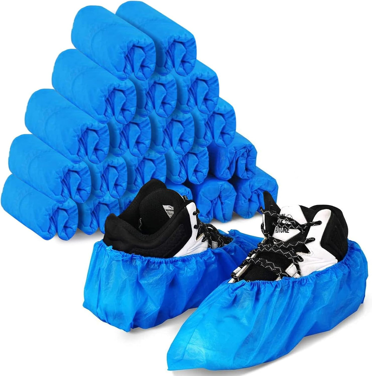 SKY-TOUCH 200 Pack/100 Pair Disposable Shoes Covers Boot Cover Waterproof, Dust-proof, Non-slip Recyclable Shoe Booties, One Size Fit Most, Protect Your Shoes, Carpets and Floors, Blue