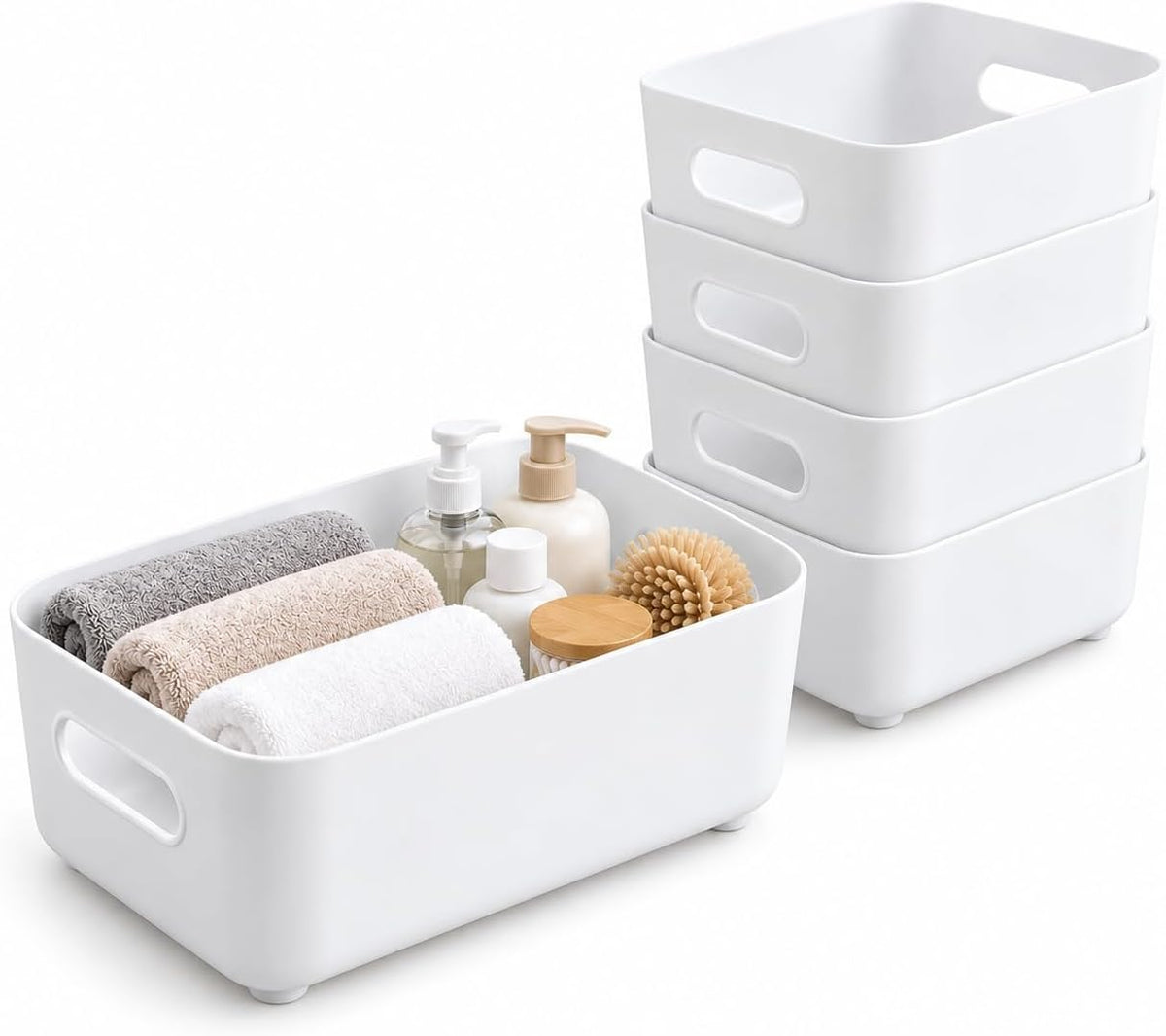 SKY-TOUCH Storage Boxes, Toy Baskets and Food Containers for Organizing Basket Organizer with Handles - Kitchen, Home, Office, Closet, Nursery - White* 5 PCS/SET, M (25 * 16.5 * 10cm)