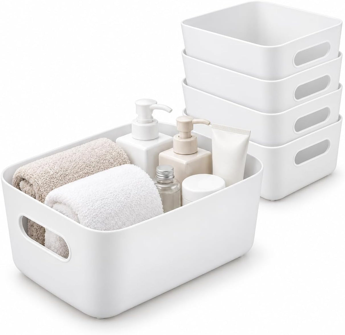 SKY-TOUCH Storage Boxes, Toy Baskets and Food Containers for Organizing Basket Organizer with Handles - Kitchen, Home, Office, Closet, Nursery - White* 5 PCS/SET, L (30.5 * 20.2 * 12cm)
