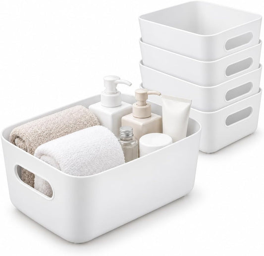 SKY-TOUCH Storage Boxes, Toy Baskets and Food Containers for Organizing Basket Organizer with Handles - Kitchen, Home, Office, Closet, Nursery - White* 5 PCS/SET, L (30.5 * 20.2 * 12cm)