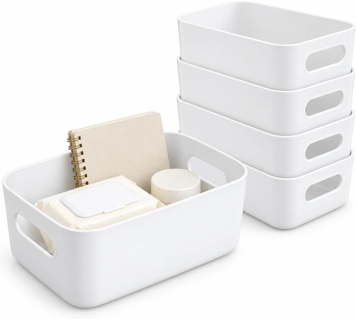 SKY-TOUCH Storage Boxes, Toy Baskets and Food Containers for Organizing Basket Organizer with Handles - Kitchen, Home, Office, Closet, Nursery - White* 5 PCS/SET, S (20.5 * 14 * 7.3cm)