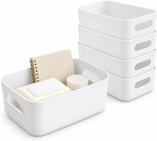 SKY-TOUCH Storage Boxes, Toy Baskets and Food Containers for Organizing Basket Organizer with Handles - Kitchen, Home, Office, Closet, Nursery - White* 5 PCS/SET, S (20.5 * 14 * 7.3cm)