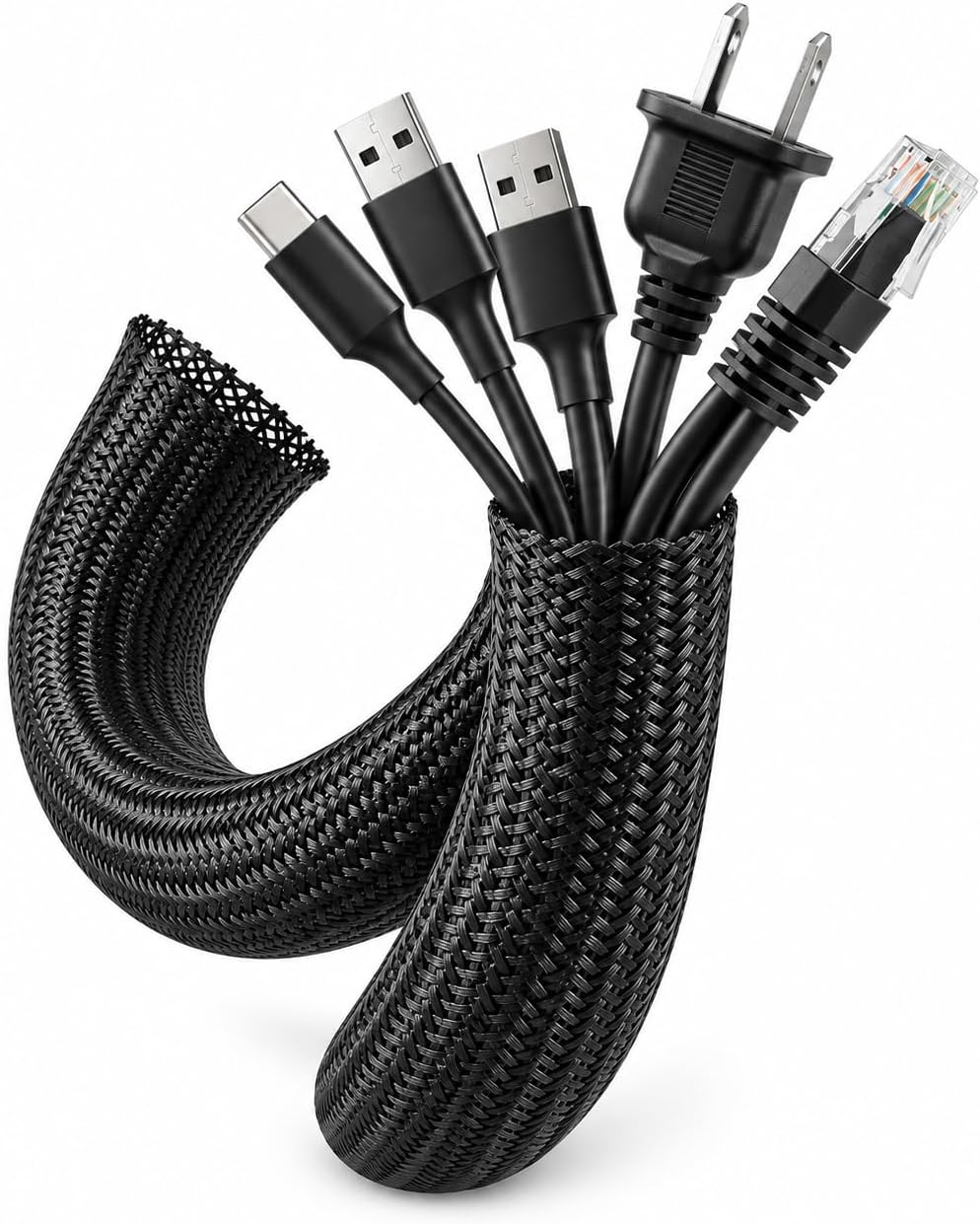 SKY-TOUCH 16mm Cable Management, Wire Management Sleeve Hider for TV Desk PC Cable Wraps with Flame Retardancy Wires Organizer and Protector, Black, 2m