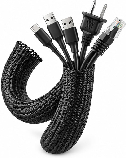 SKY-TOUCH 16mm Cable Management, Wire Management Sleeve Hider for TV Desk PC Cable Wraps with Flame Retardancy Wires Organizer and Protector, Black, 2m