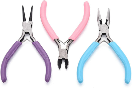 SKY-TOUCH 3-Piece Professional-Grade Jewelry Pliers Set (3-Color) – Includes Needle-Nose Pliers, Round-Nose Pliers, and Wire Cutters – Suitable for Jewelry Making, Repair, Wire Wrapping, and Cutting