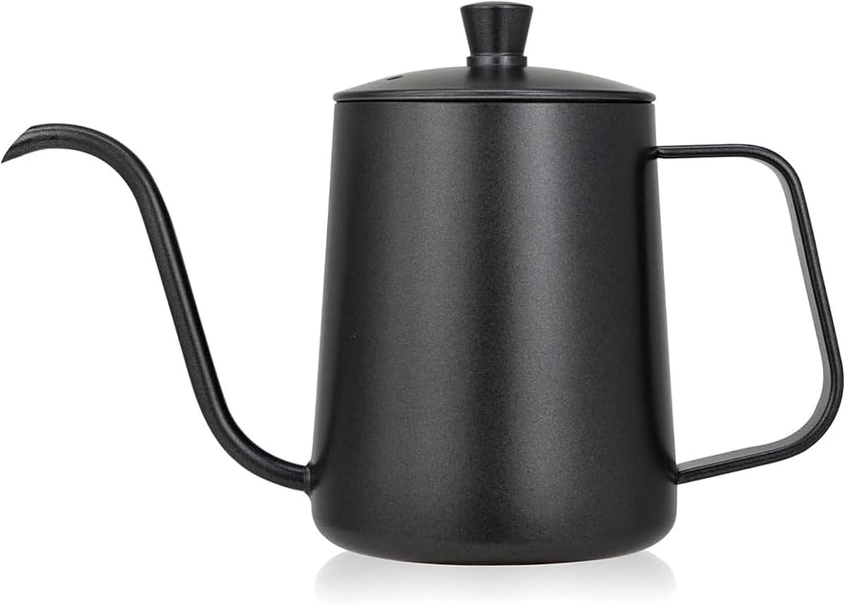 SKY-TOUCH V60 Black Slim Spout Coffee Pitcher with Lid for Drip Coffee Tea Stainless Steel, 600ml