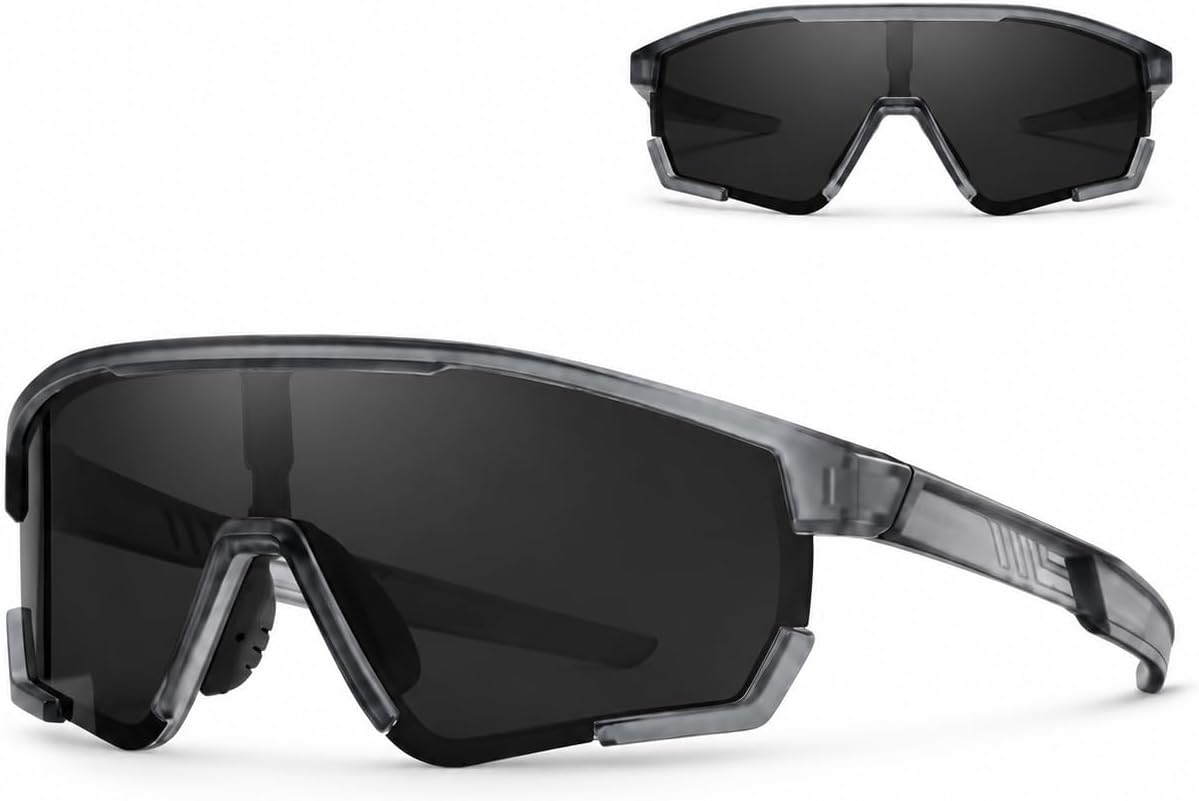 SKY-TOUCH Unisex Polarized Sports Sunglasses – TR90 Polarized lens Ultralight Protective Eyewear for Running, Cycling, Baseball, and Fishing Eco-friendly packaging (Matte Transparent Grey)