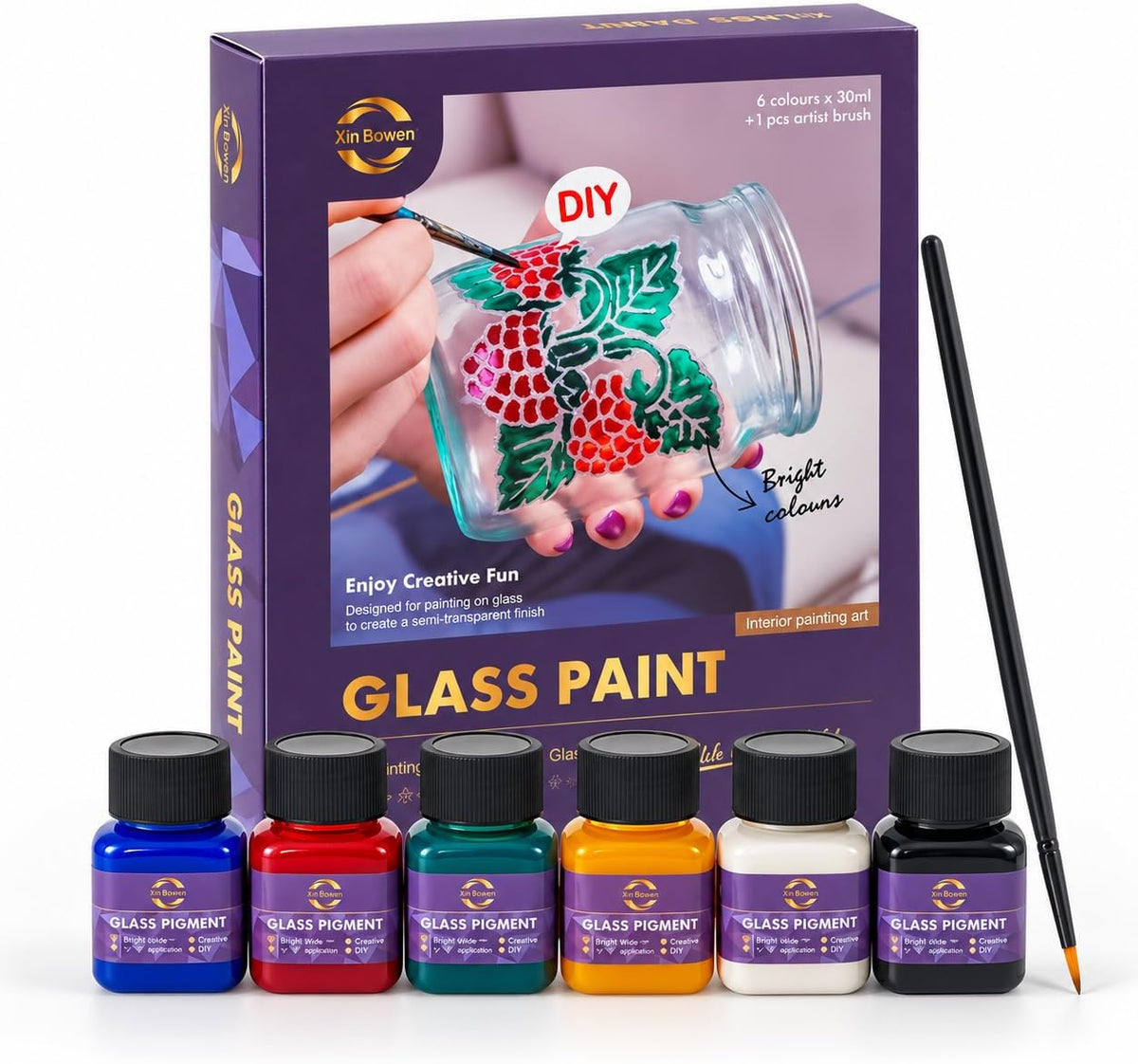 SKY-TOUCH Acrylic Paint Set 6 x30 ml with 1 Brushes