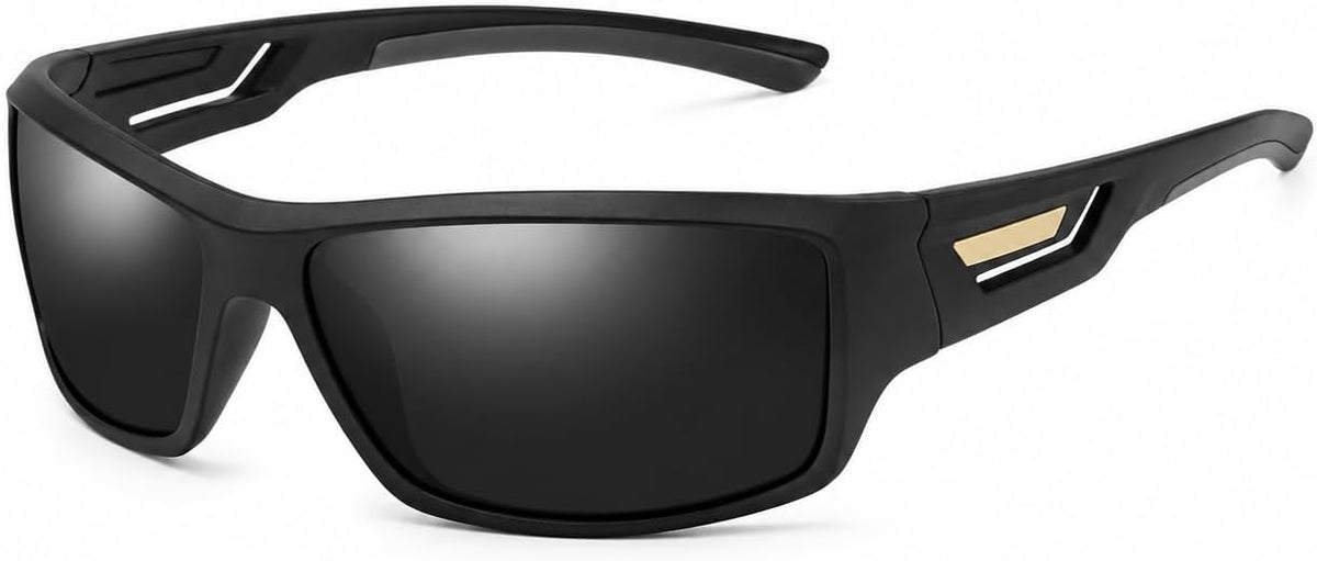 SKY-TOUCH TR90 Polarized Sports Sunglasses for Men and Women, Lightweight Wraparound Outdoor Sunglasses with TAC Polarized Lenses for Cycling, Driving, Fishing, Running and Hiking, Black