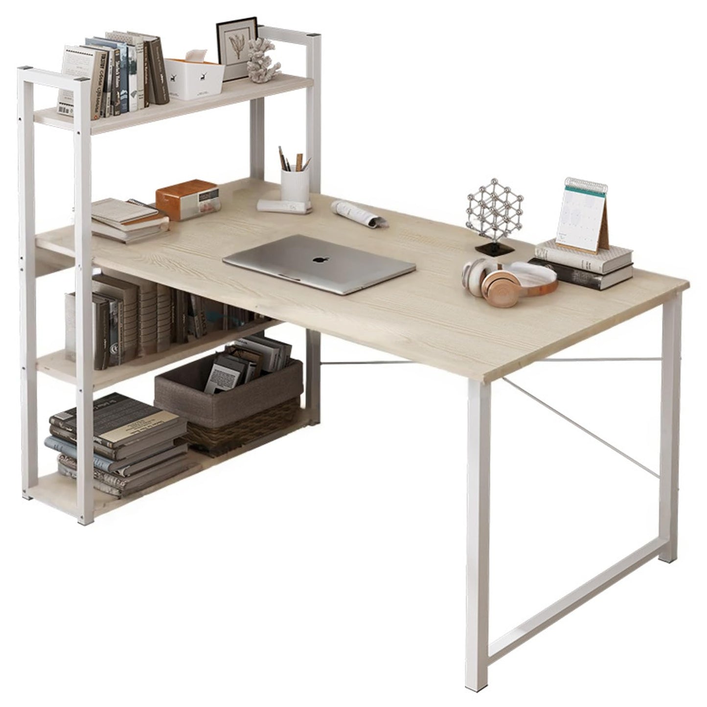 SKY-TOUCH Computer Desk with Shelves,120x48cm Writing Desk with Storage Bookshelf Reversible Study Table Office Corner Desk with Shelves Home Office Desk with Bookshelf Easy Assemble