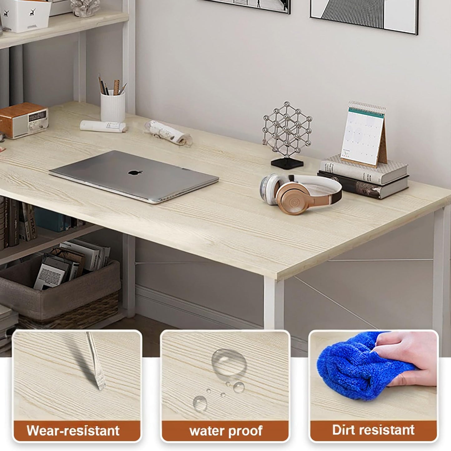 SKY-TOUCH Computer Desk with Shelves,120x48cm Writing Desk with Storage Bookshelf Reversible Study Table Office Corner Desk with Shelves Home Office Desk with Bookshelf Easy Assemble