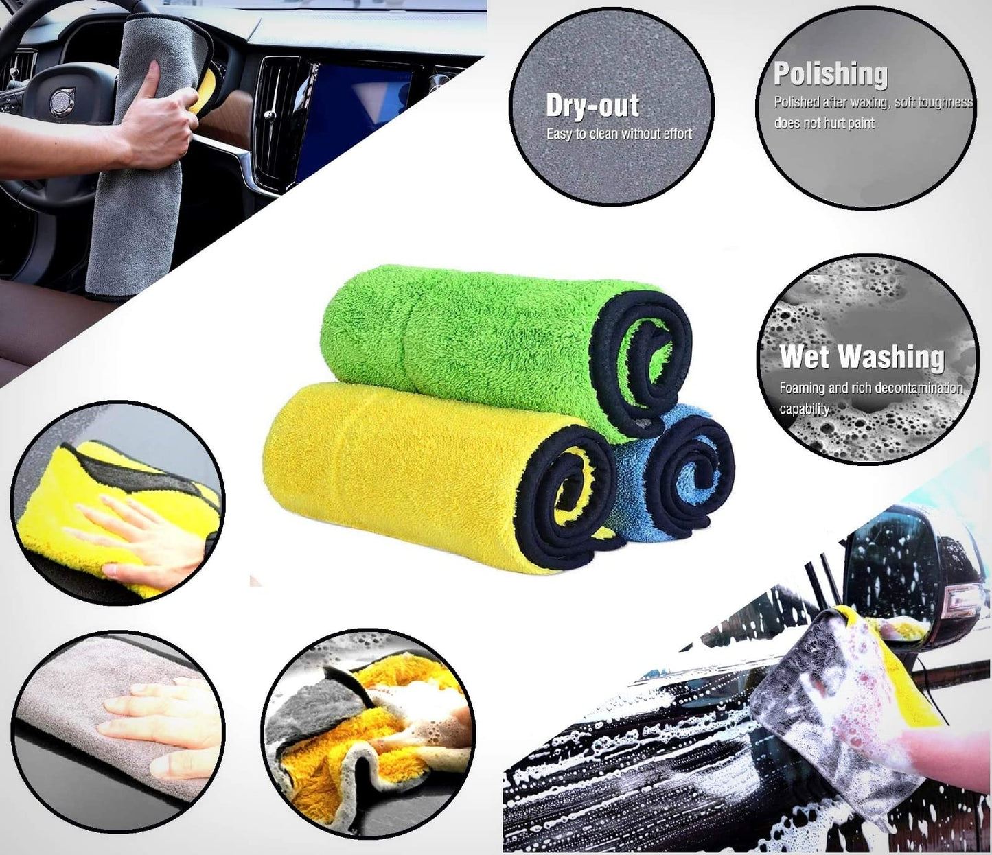 SKY-TOUCH 3pcs Microfiber Drying Towel for Car Cleaning and Detailing