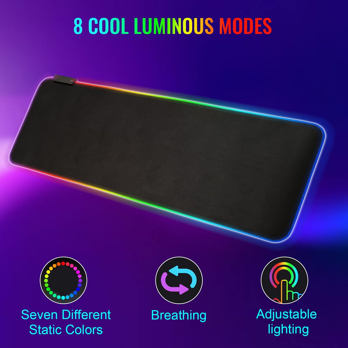 SKY-TOUCH Gaming Mouse Pad, RGB Mouse Pad Extra Large Soft Led Extended Mouse Pad (10 Lighting Modes), Anti-Slip Rubber Base Computer Keyboard Mat,800x300mm