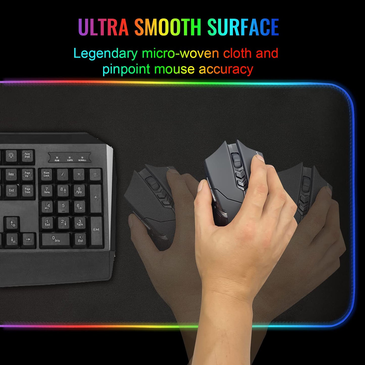 SKY-TOUCH Gaming Mouse Pad, RGB Mouse Pad Extra Large Soft Led Extended Mouse Pad (10 Lighting Modes), Anti-Slip Rubber Base Computer Keyboard Mat,800x300mm