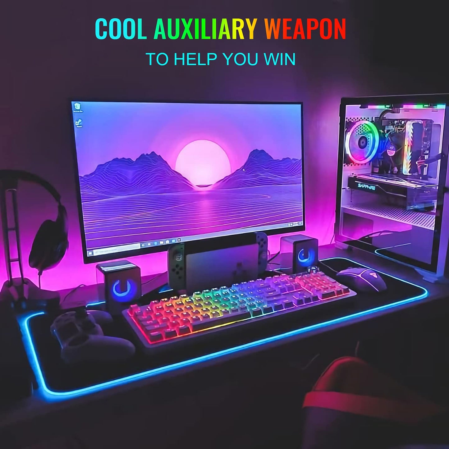 SKY-TOUCH Gaming Mouse Pad, RGB Mouse Pad Extra Large Soft Led Extended Mouse Pad (10 Lighting Modes), Anti-Slip Rubber Base Computer Keyboard Mat,800x300mm