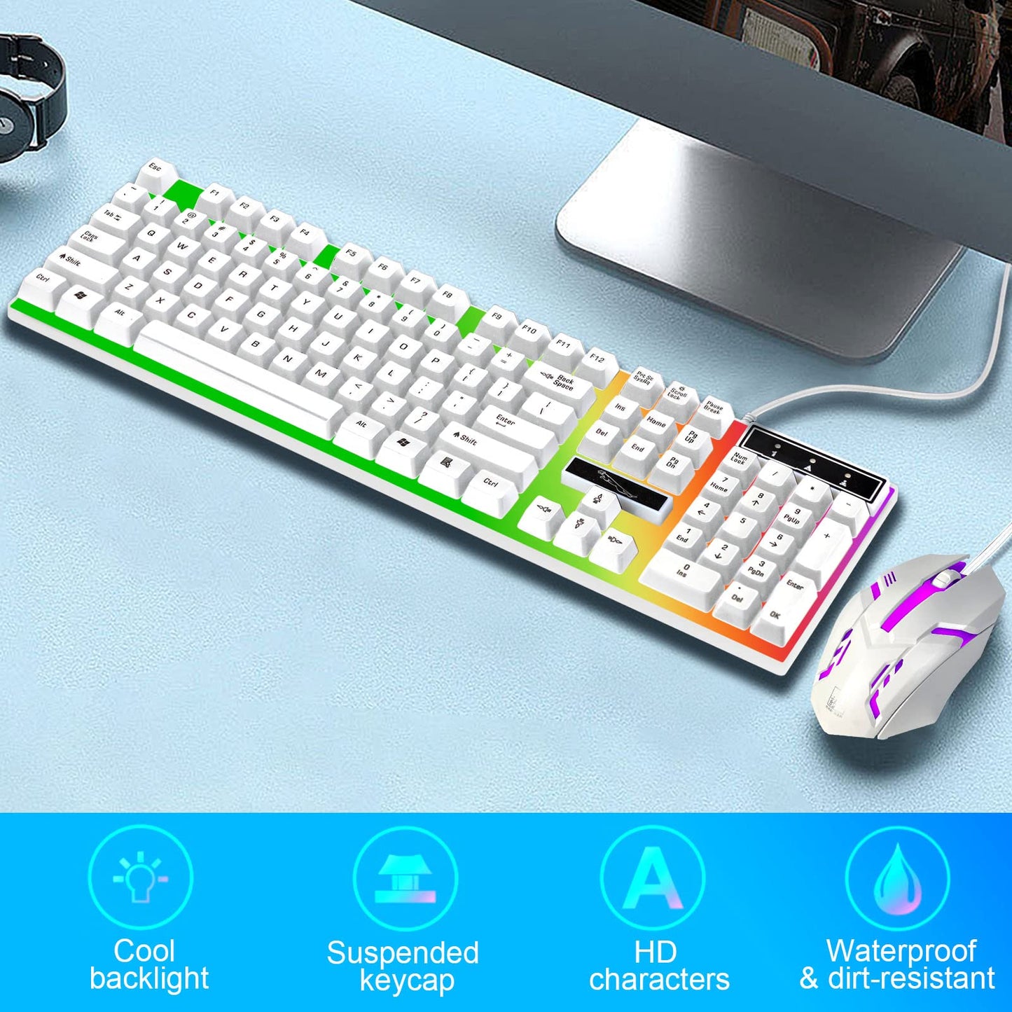 SKY-TOUCH Computer Gaming Keyboard and Mouse Combo, White